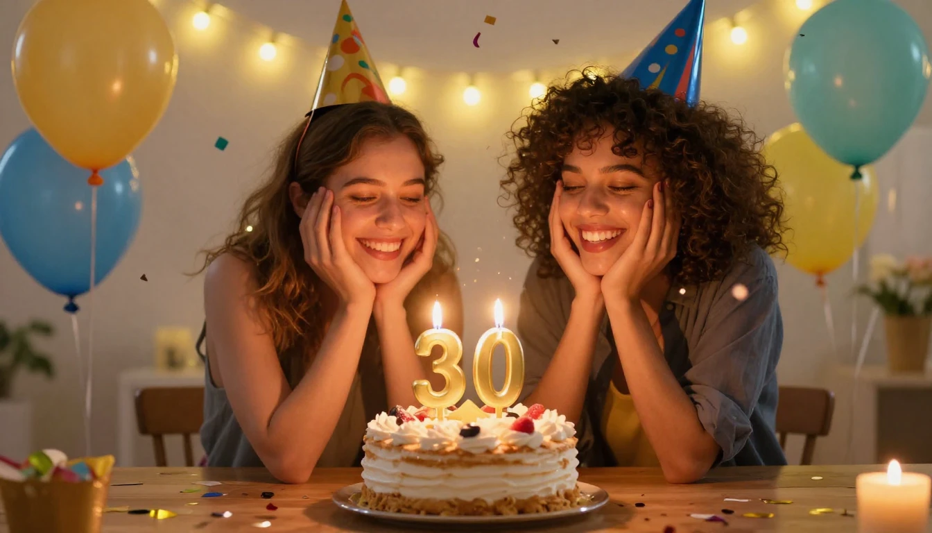 A festive and joyful scene of two best friends celebrating a...