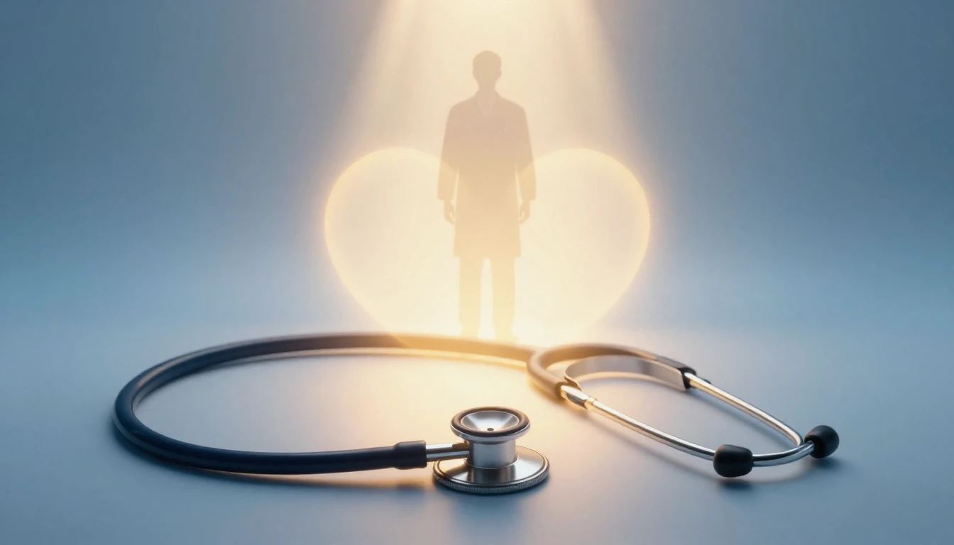 A glowing stethoscope forming the shape of a heart on a soft...