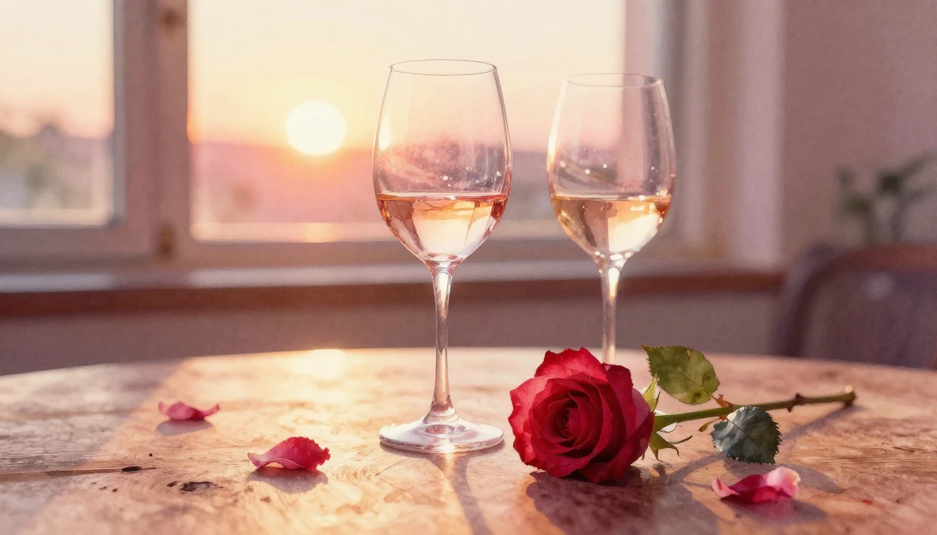 A soft watercolor painting of two elegant wine glasses sitti...