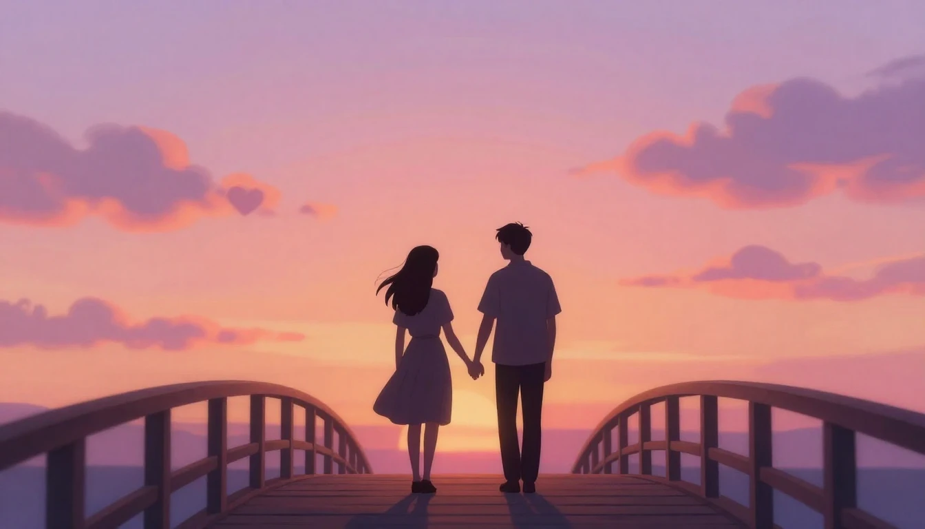A romantic and artistic illustration of two silhouetted figu...