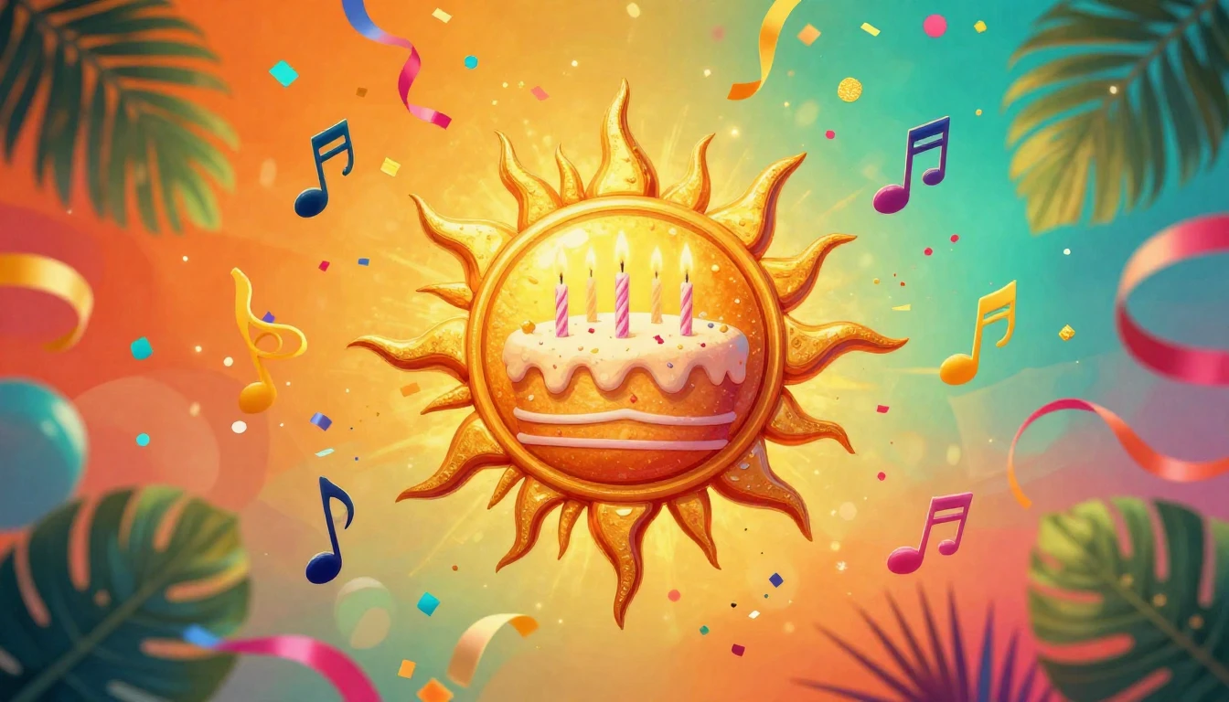 A vibrant and festive digital artwork designed for a music s...