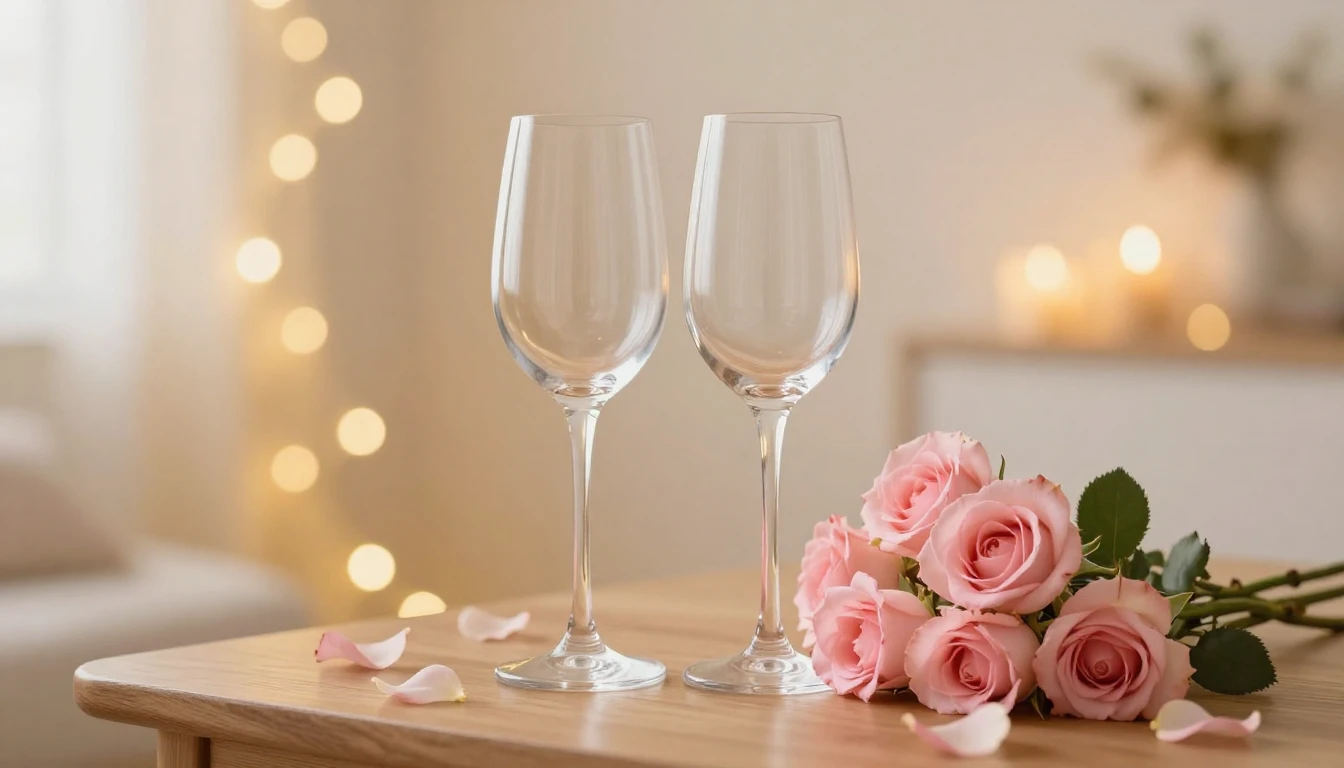 A delicate and romantic scene featuring two elegant glasses ...