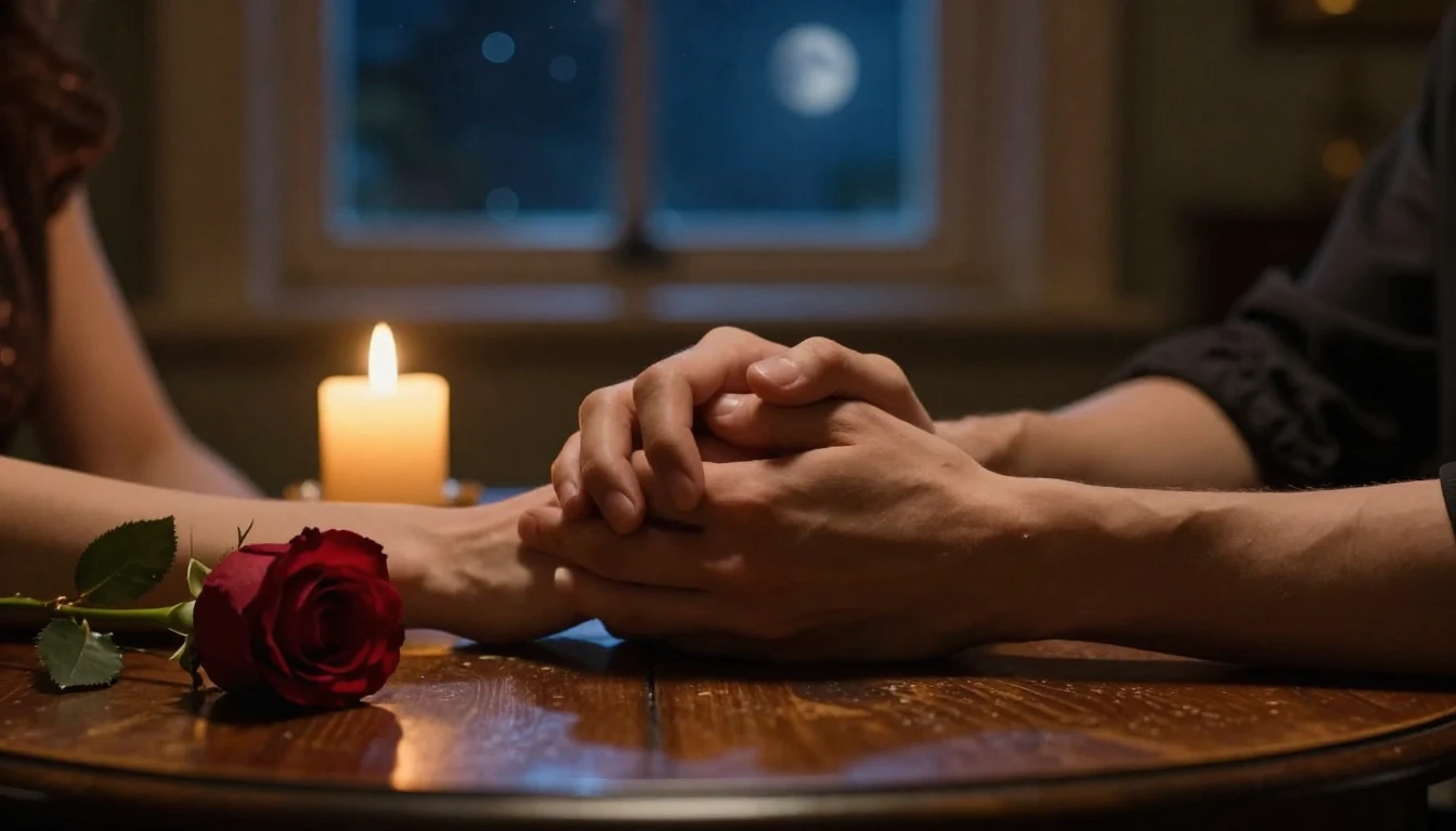 A cinematic, romantic composition showing two hands holding ...