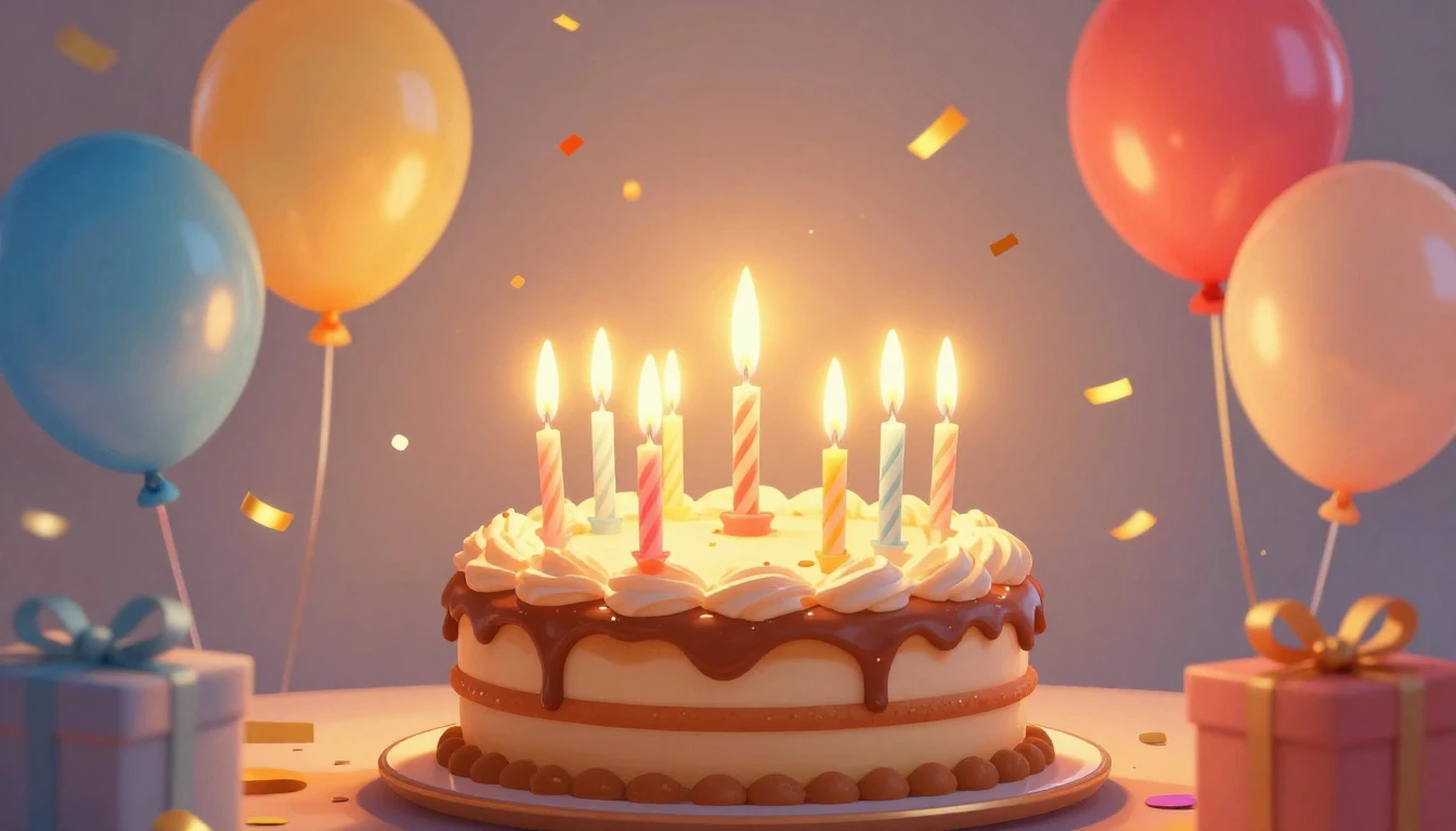 A festive and bright illustration of a birthday celebration,...