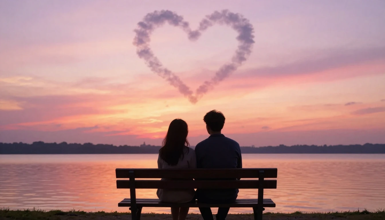 A romantic and intimate scene showing two silhouettes sittin...