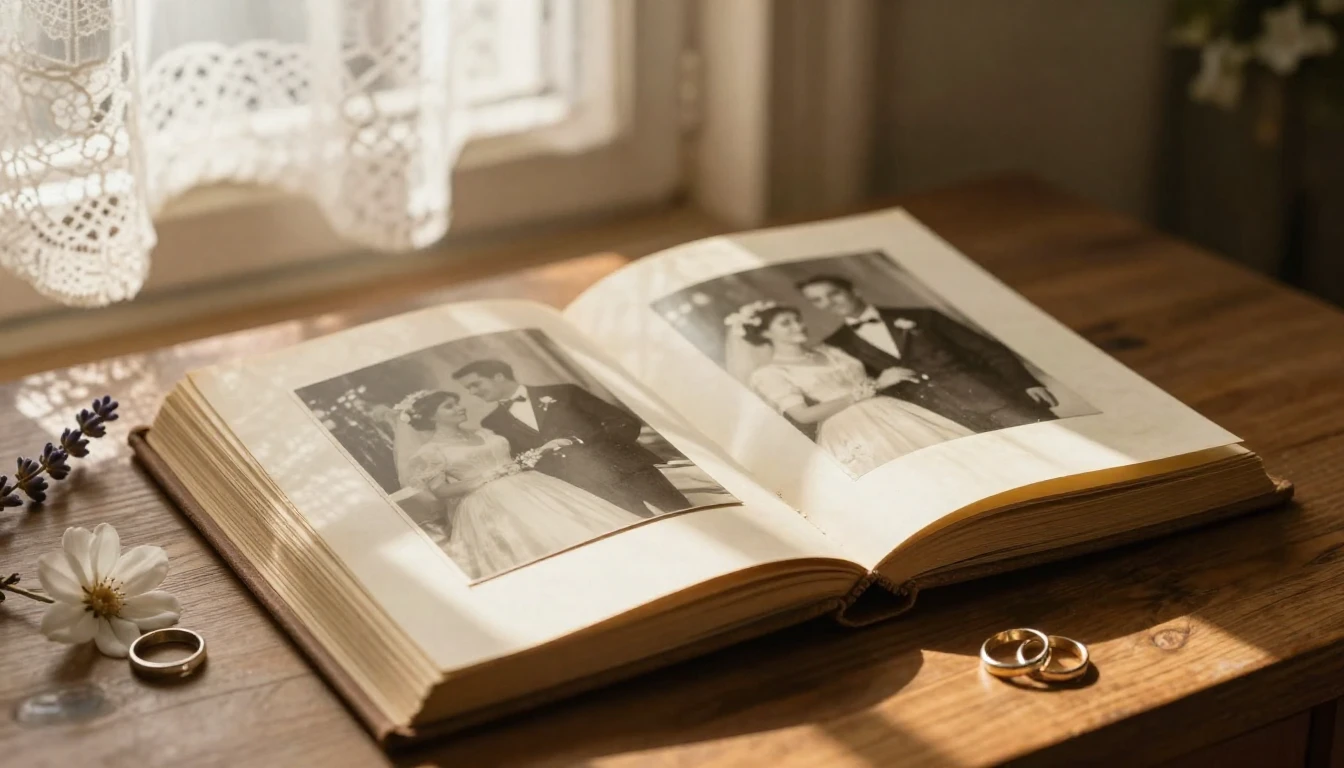 A warm, nostalgic, and romantic scene symbolizing enduring l...