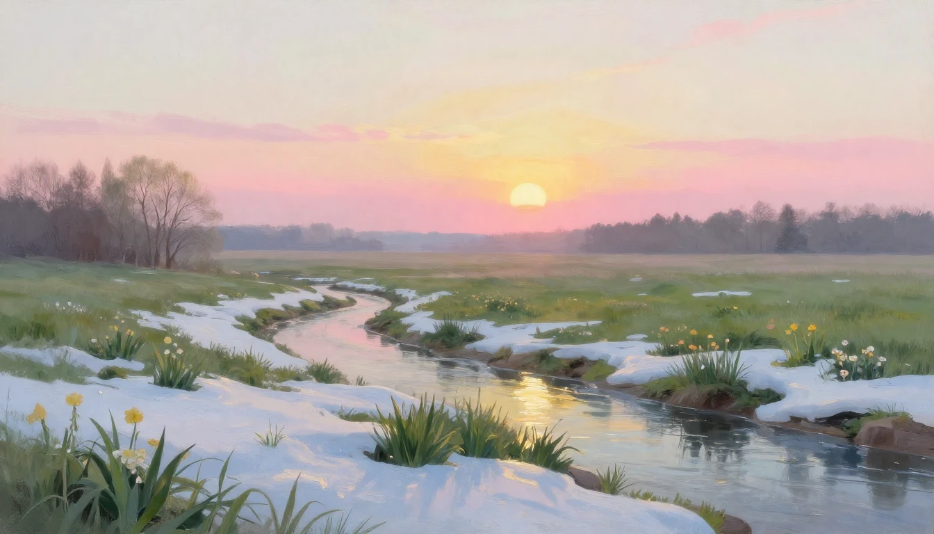 A breathtaking landscape at dawn during the spring equinox. ...