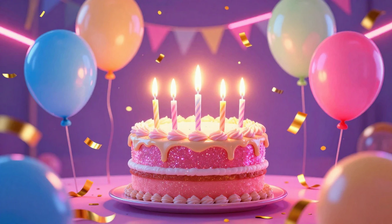 A vibrant and colorful birthday celebration scene, digital a...