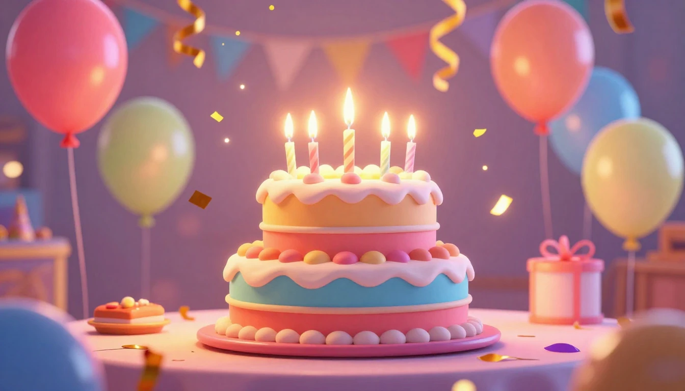 A vibrant and festive scene featuring a large, multi-layered...