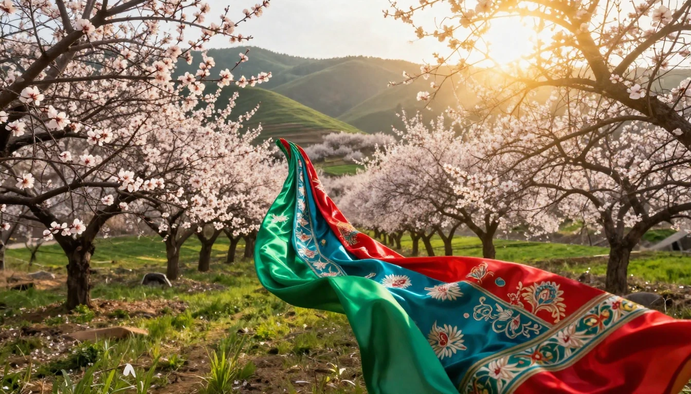A breathtaking landscape of blooming almond trees and green ...