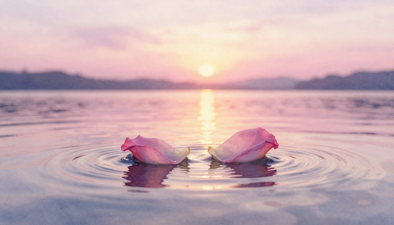 A delicate watercolor painting of two intertwined rose petal...