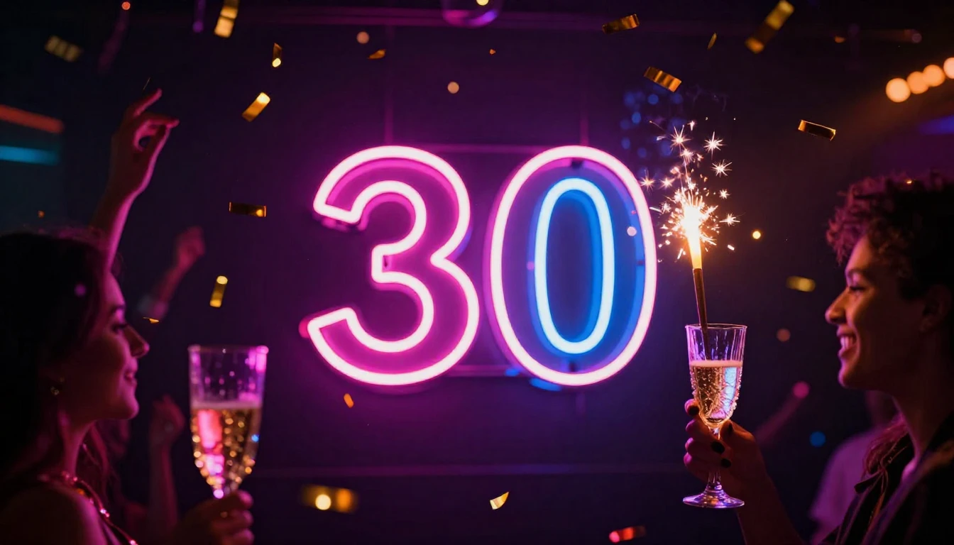 A vibrant and energetic party scene focusing on a glowing ne...