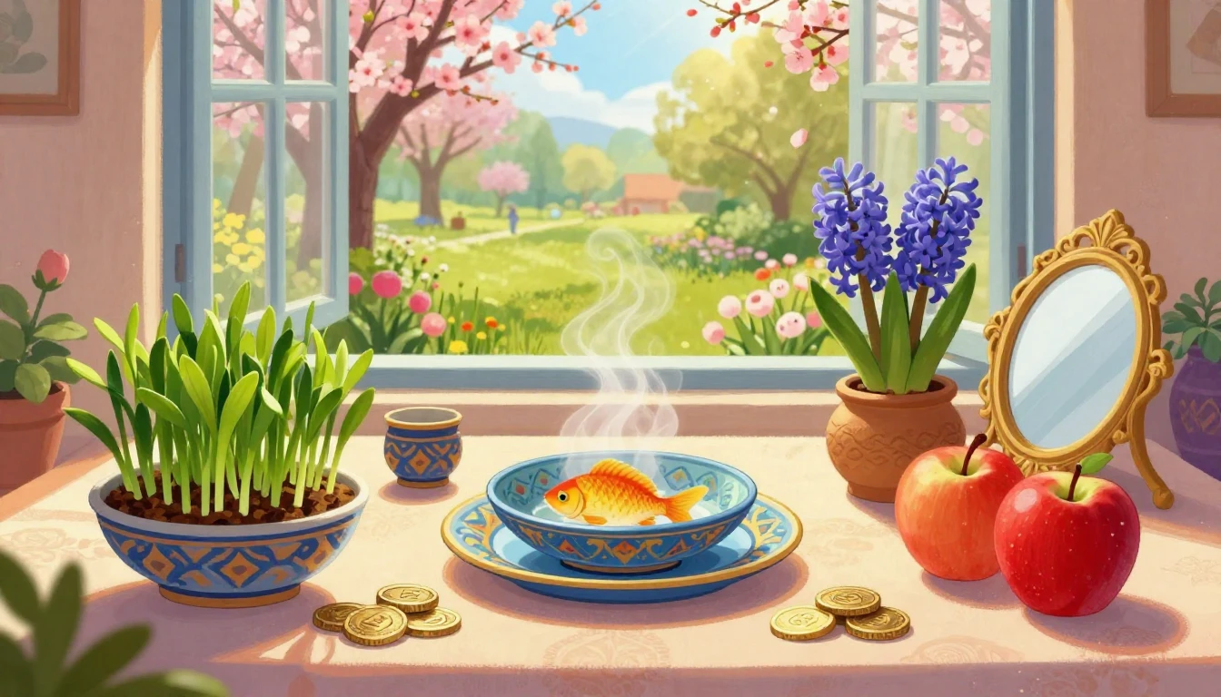 A vibrant and festive illustration of a traditional Persian ...