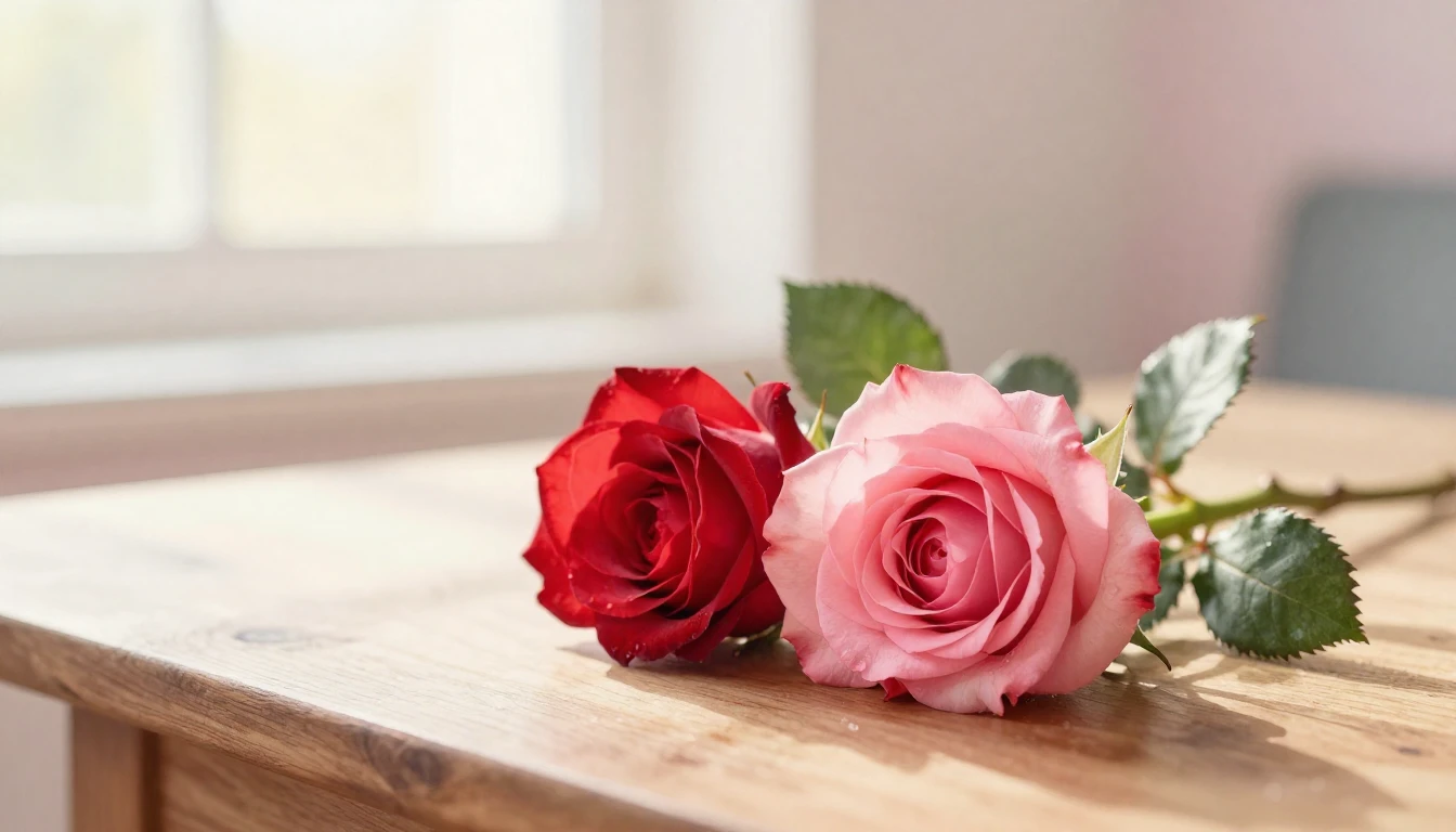 A delicate watercolor painting of two intertwined red and pi...