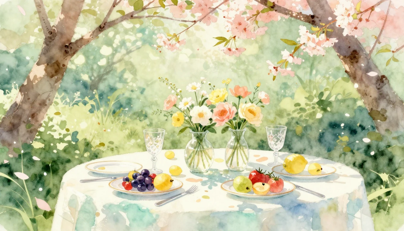 A beautiful watercolor painting of a sun-drenched outdoor br...
