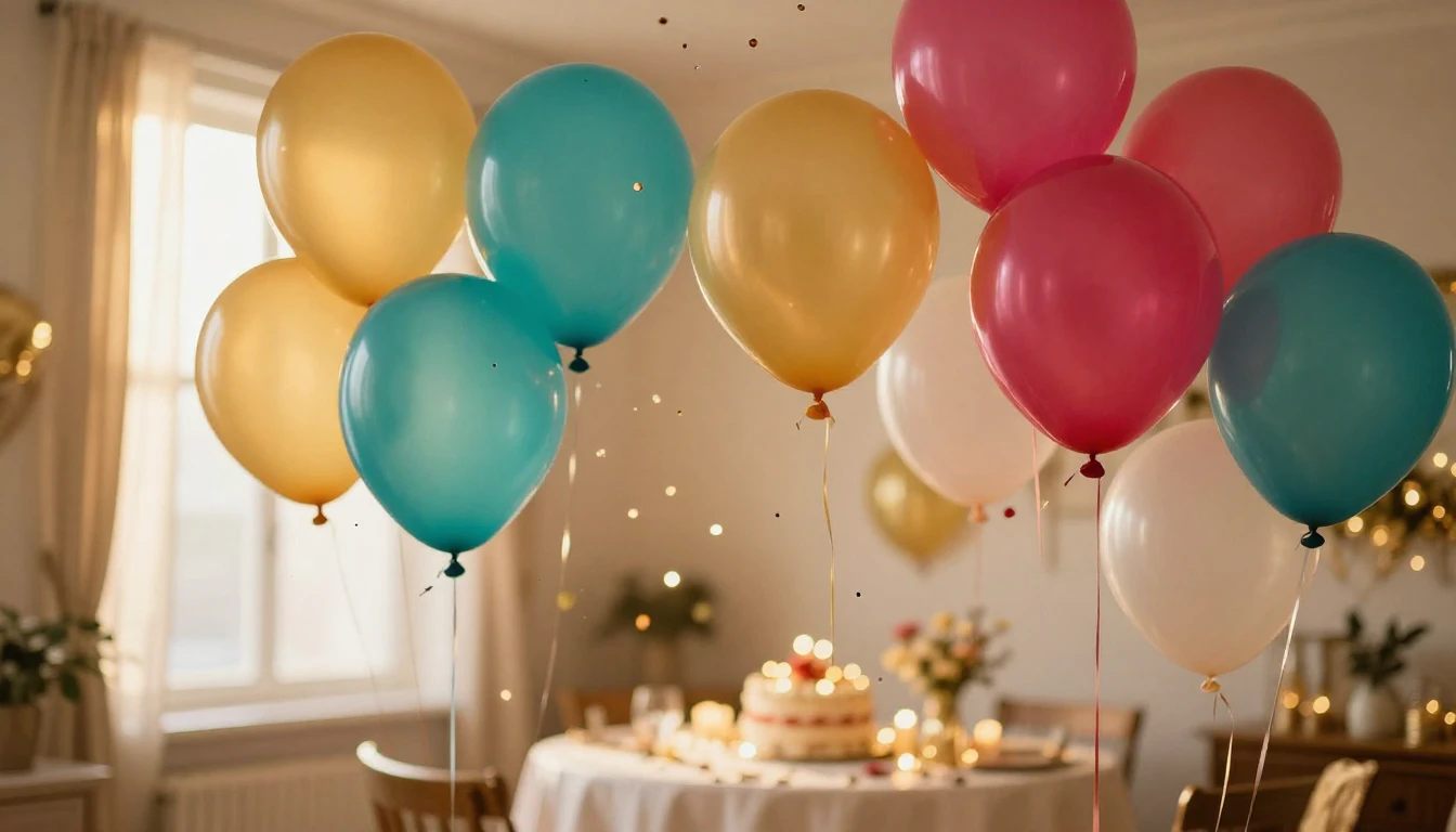 A vibrant and festive scene featuring a cluster of colorful ...