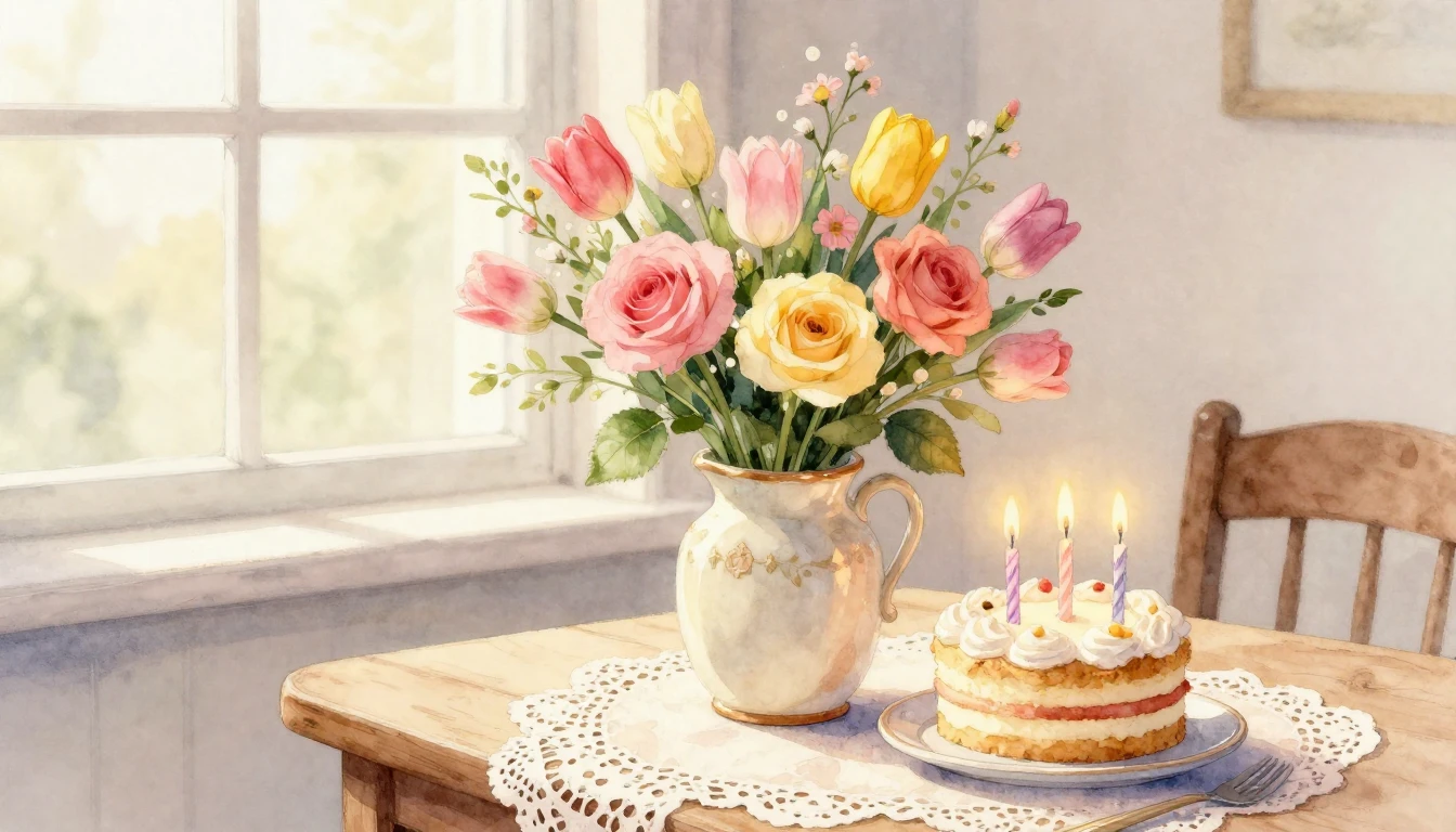 A heartwarming watercolor painting depicting a beautiful bou...