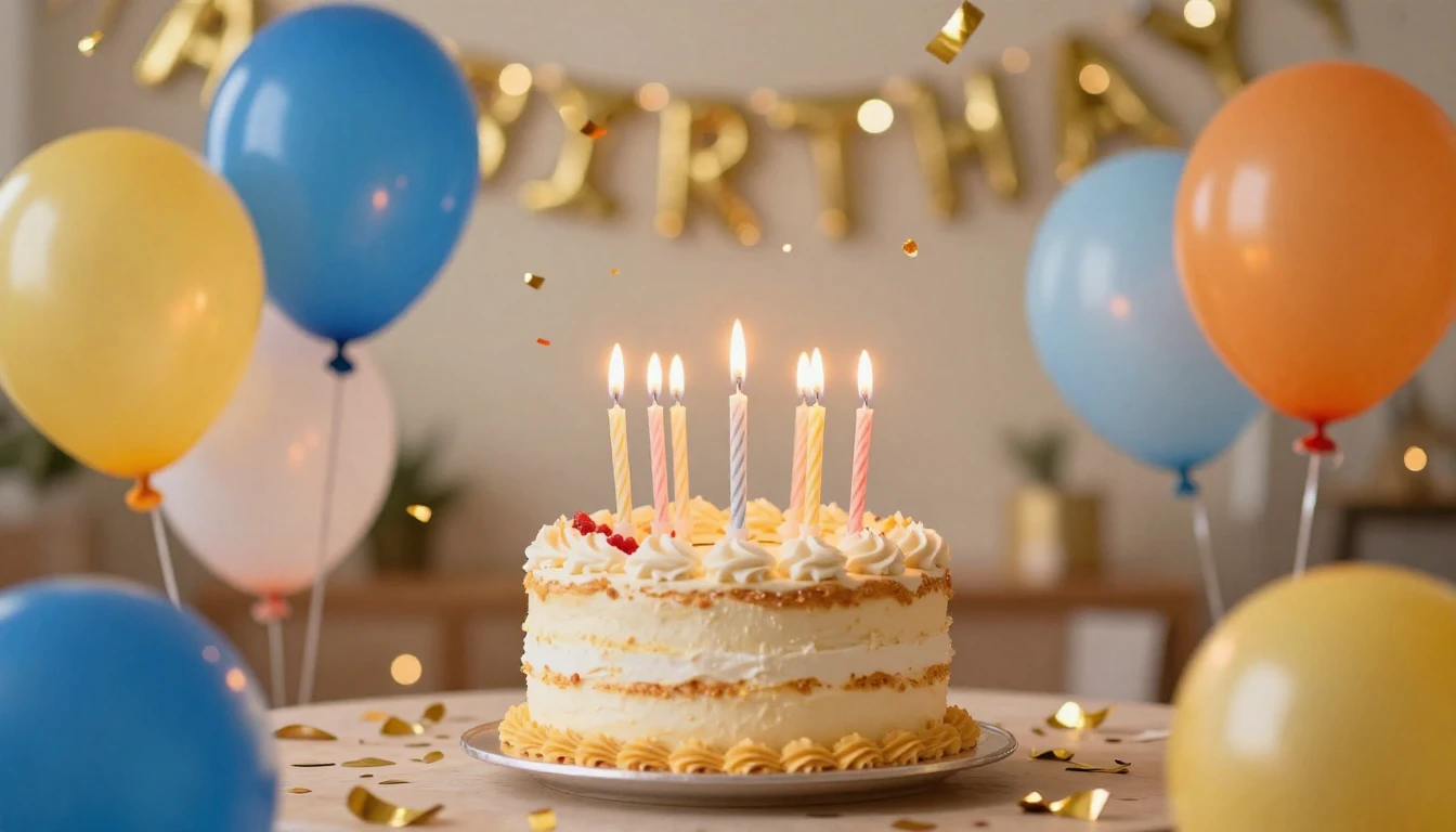 A vibrant and festive birthday celebration scene featuring a...