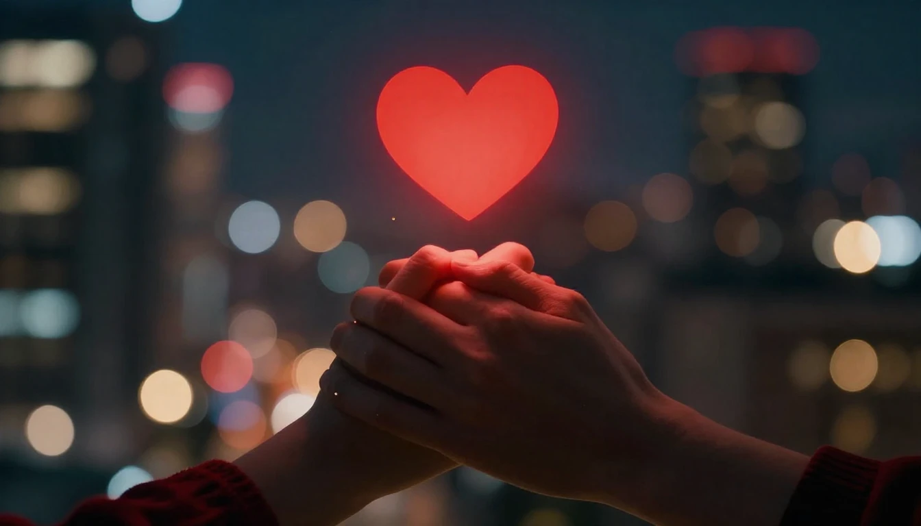 A romantic and cinematic close-up shot of two hands holding ...