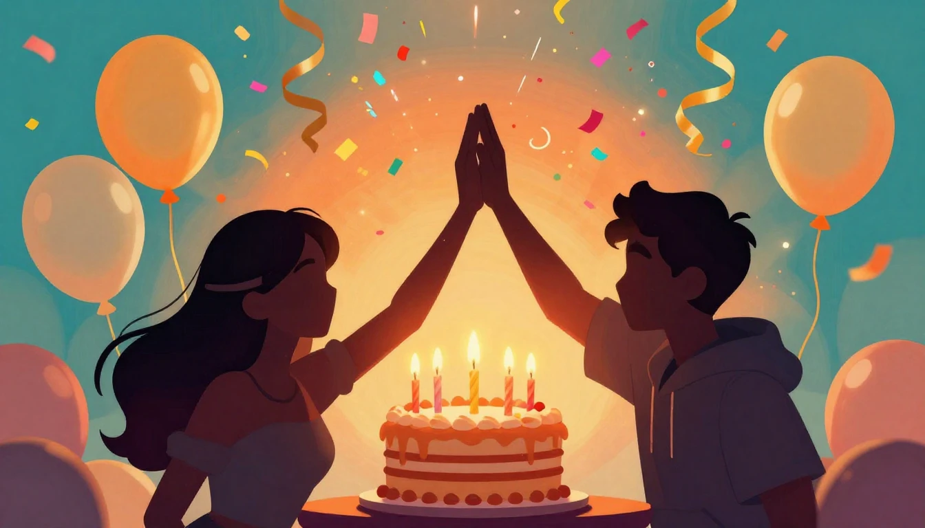 A vibrant and festive digital illustration celebrating a bir...