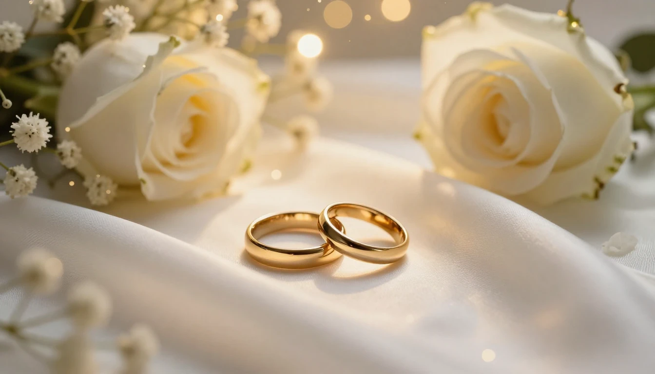 A romantic and dreamy wedding concept art, close-up of two g...