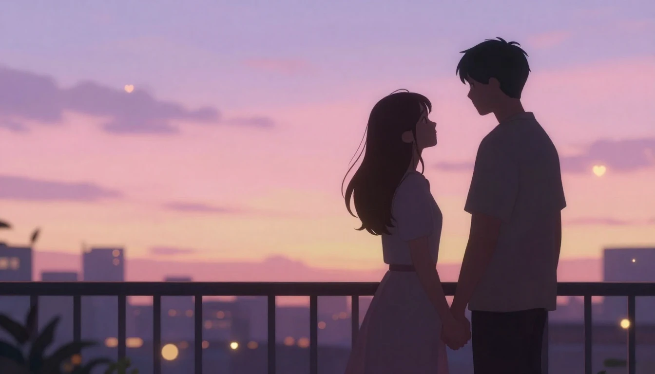 A romantic digital art illustration featuring a silhouette o...