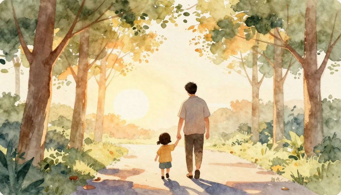 A heartwarming watercolor illustration depicting a silhouett...