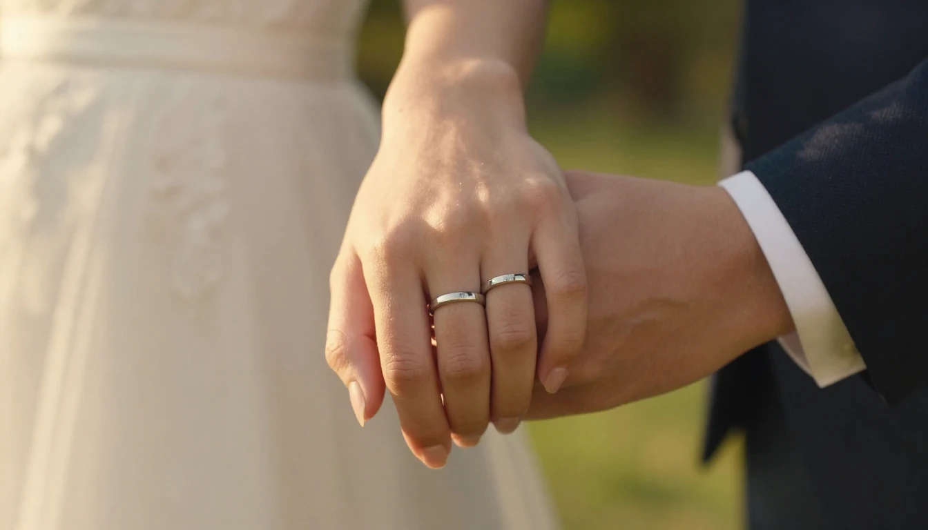 A close-up, romantic shot of two hands holding each other ti...