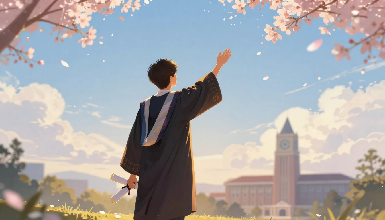 A nostalgic and emotional illustration of a university gradu...