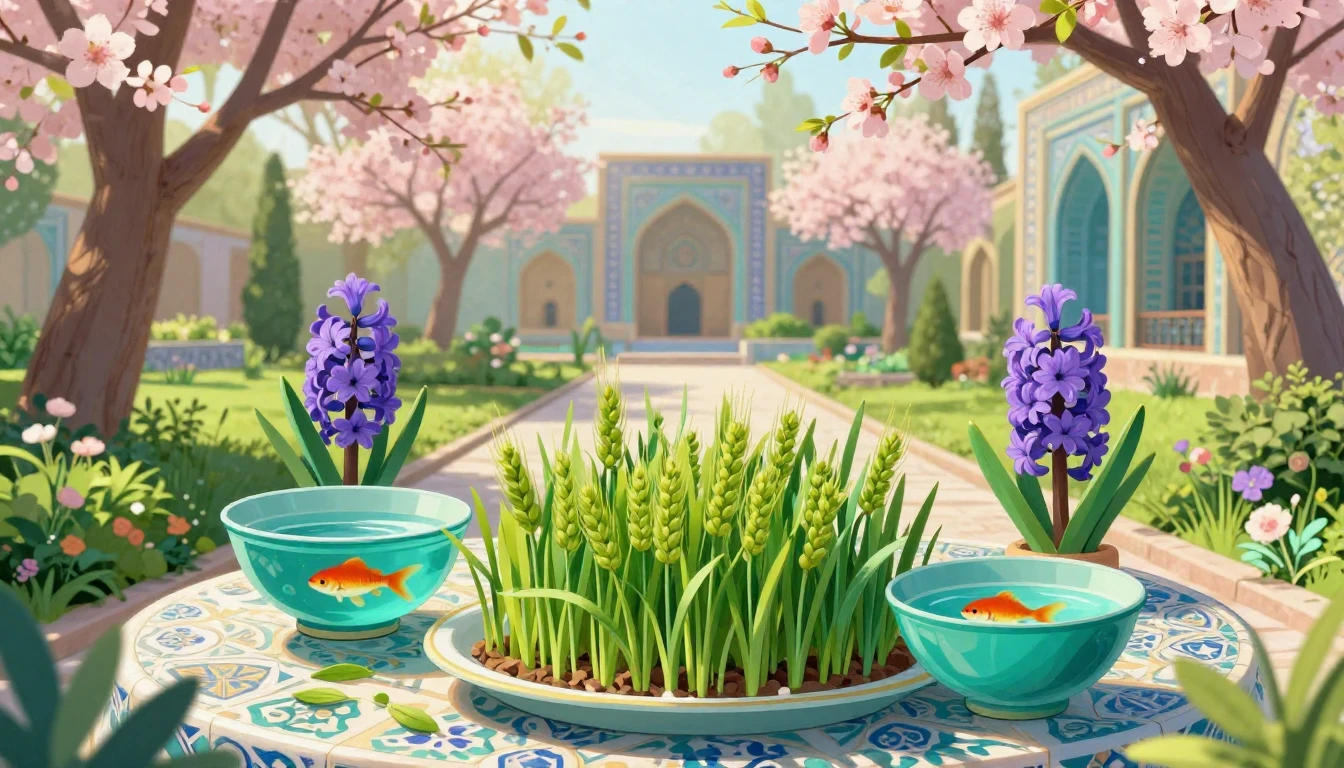 A vibrant and artistic illustration of a Persian spring gard...