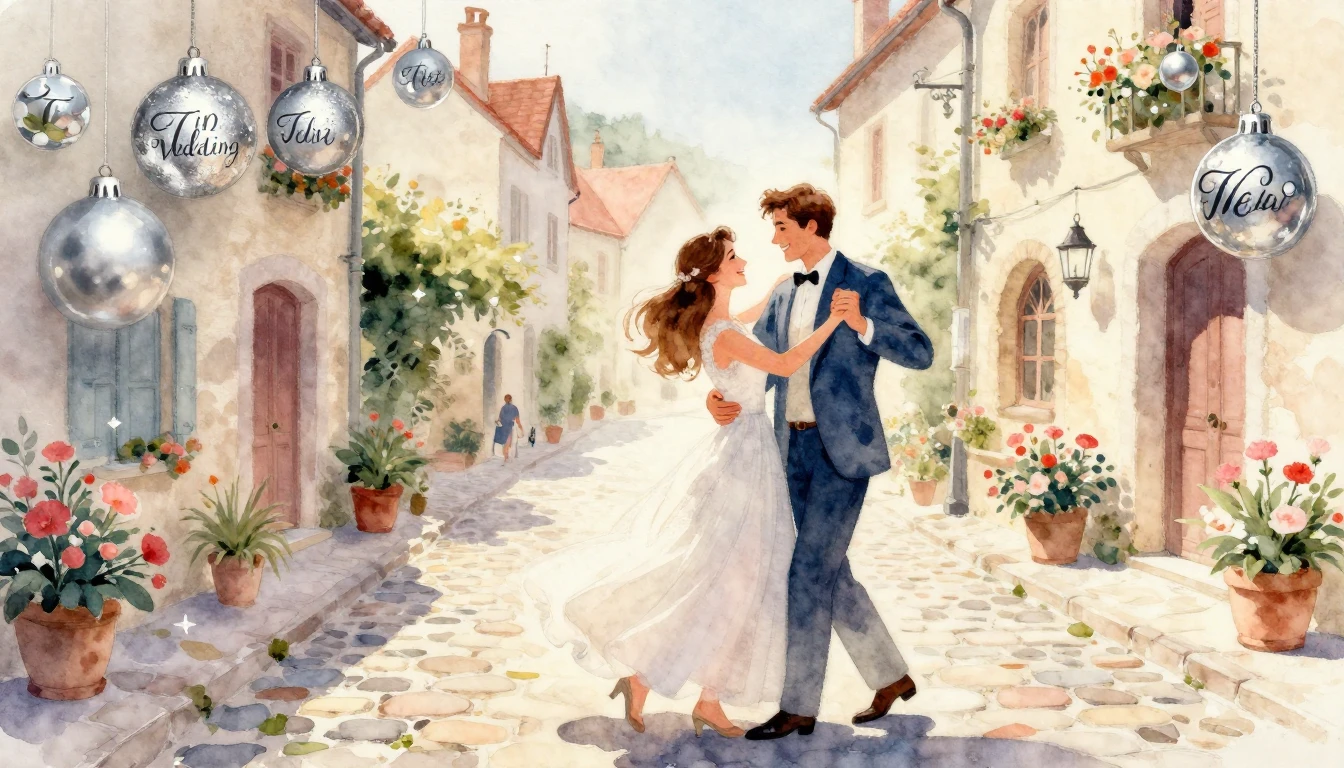 A romantic and festive watercolor painting representing a 10...