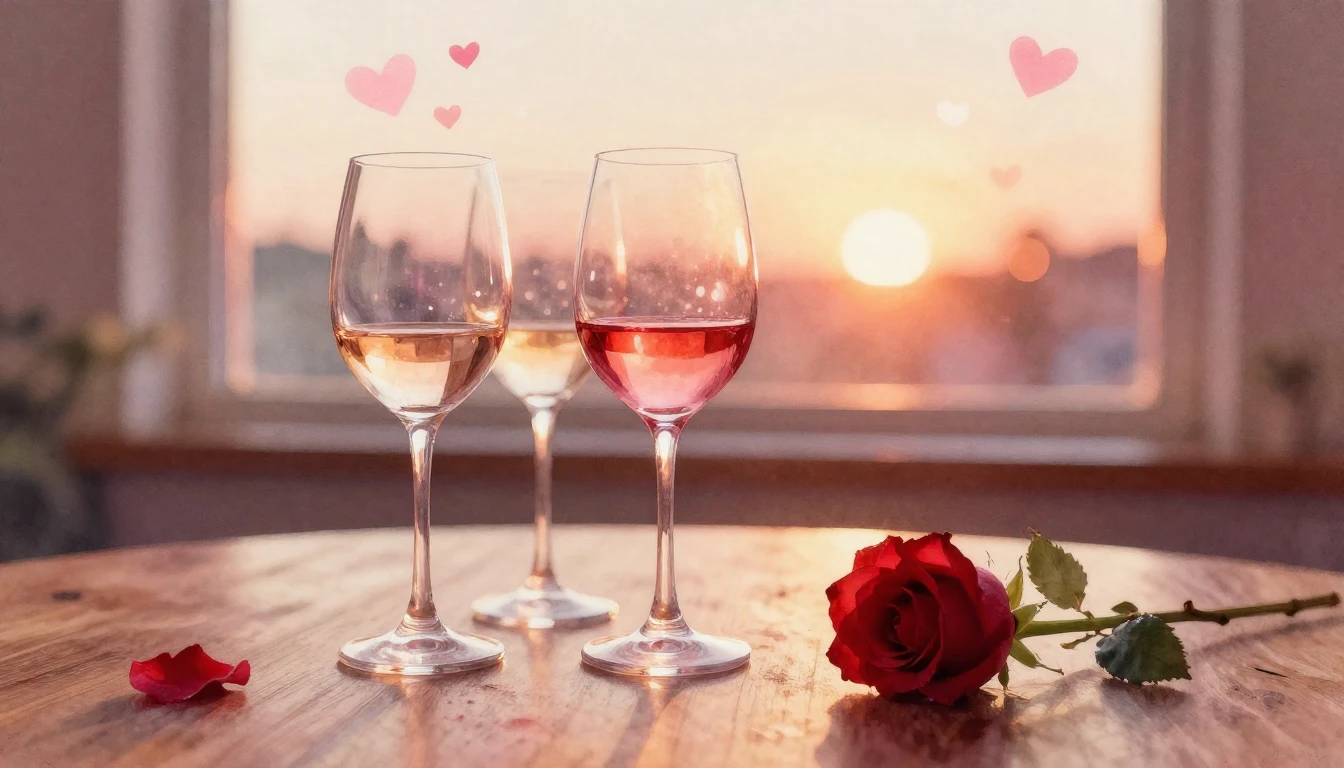 A soft watercolor painting of two elegant wine glasses sitti...