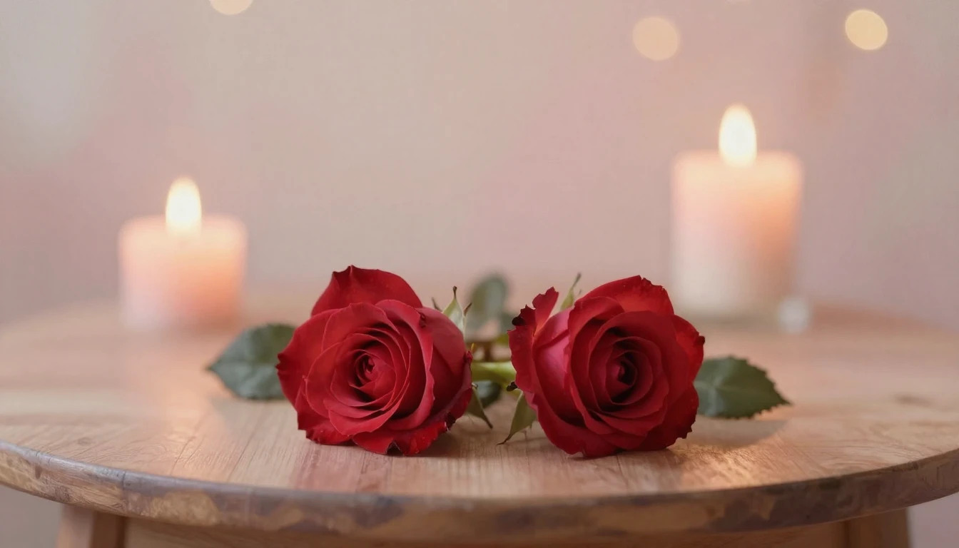 A soft and ethereal painting depicting two delicate red rose...