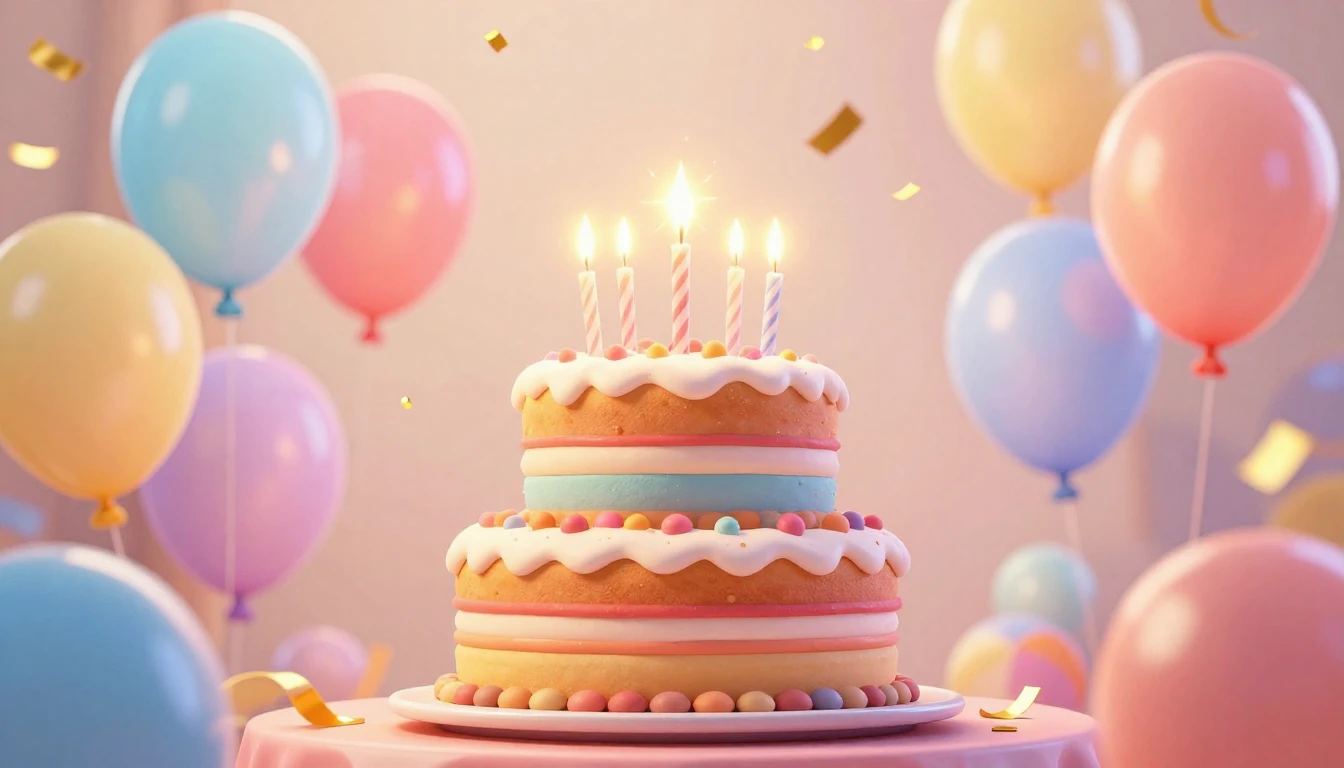 A vibrant and festive birthday celebration scene in a 3D ani...