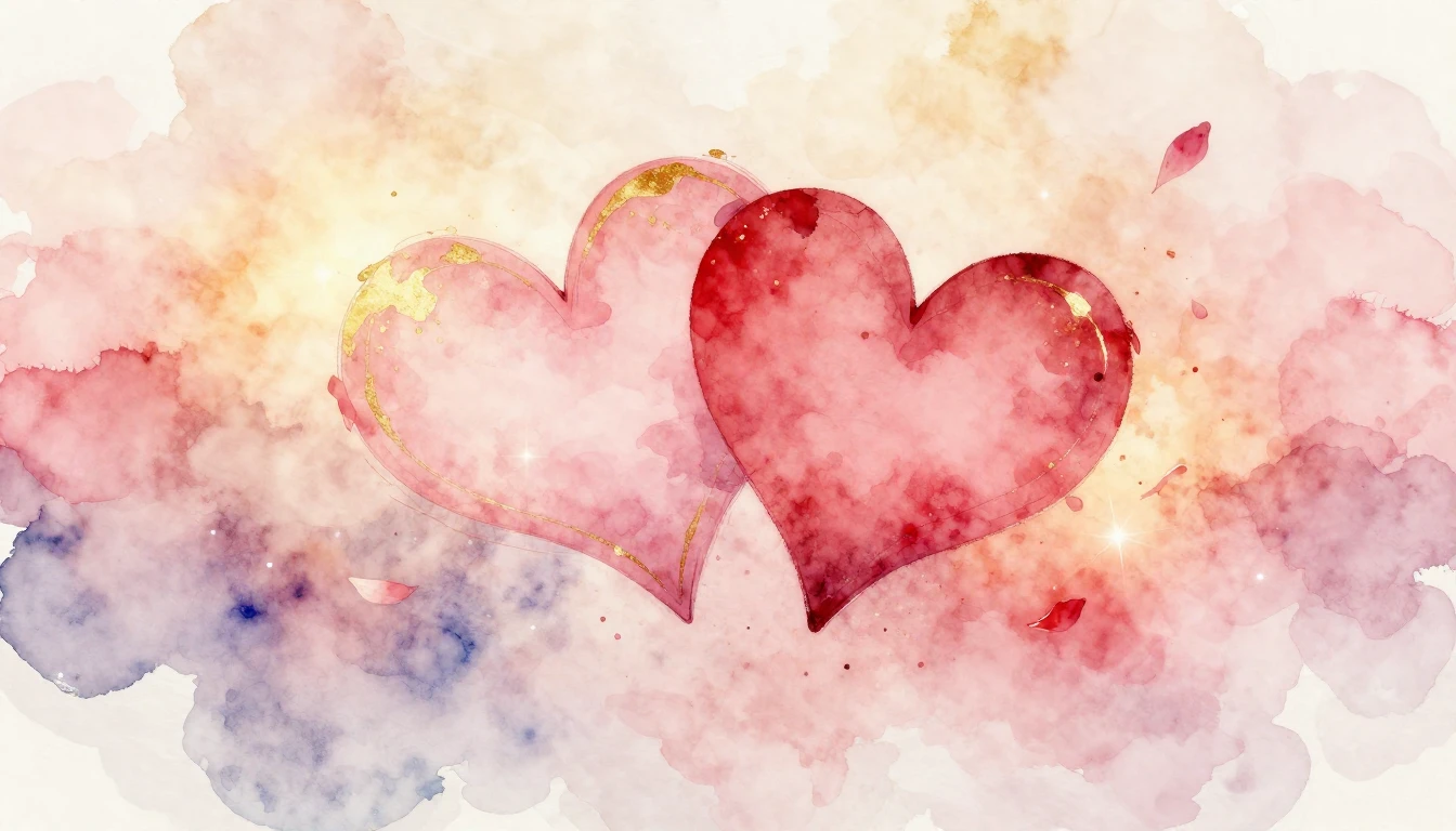 A beautiful and delicate watercolor painting of two stylized...