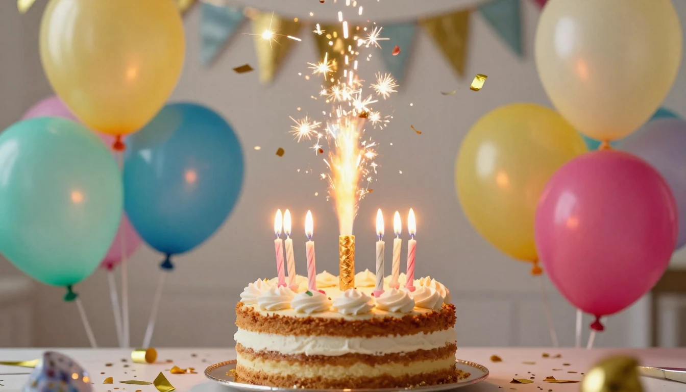 A vibrant and festive birthday celebration scene, a beautifu...