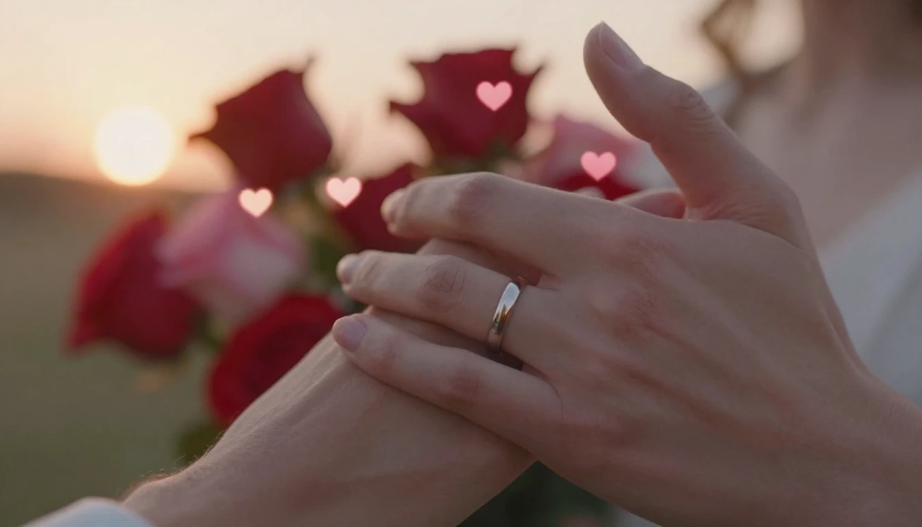 A romantic and atmospheric illustration featuring a close-up...