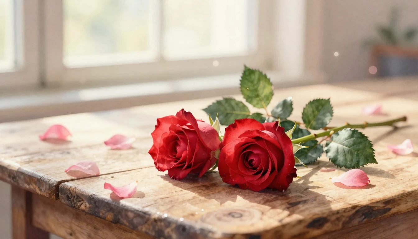 A beautiful watercolor painting of two delicate red roses in...