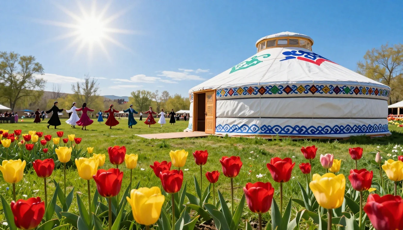 A vibrant and joyous spring landscape representing the Naury...