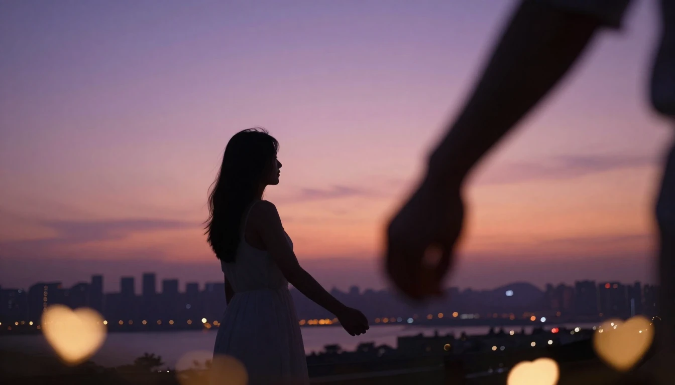 A romantic and intimate scene featuring a silhouette of a co...