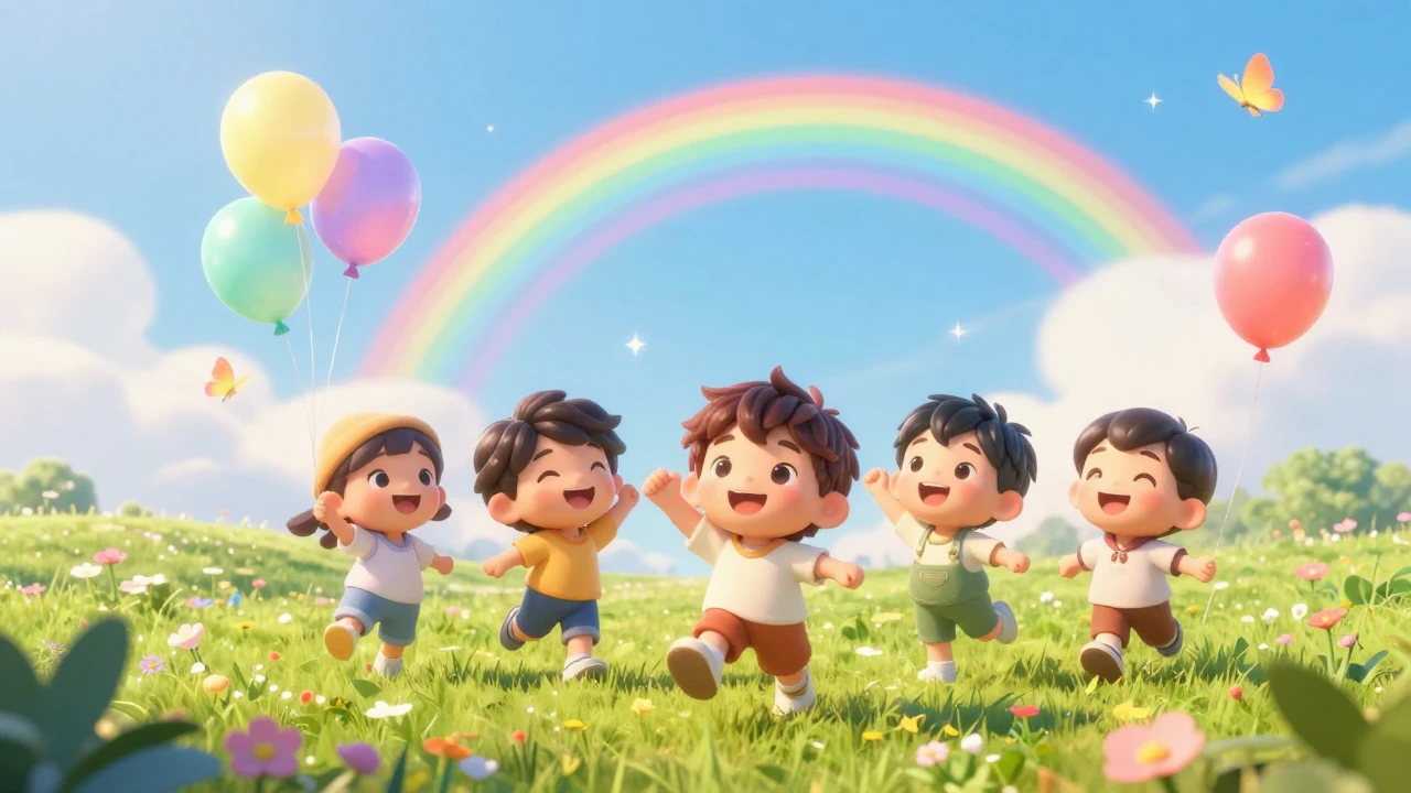 A magical, bright, and cheerful outdoor scene with happy car...
