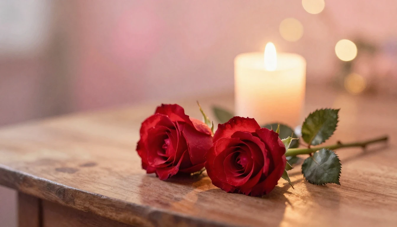 A soft watercolor painting of two delicate red roses lying o...