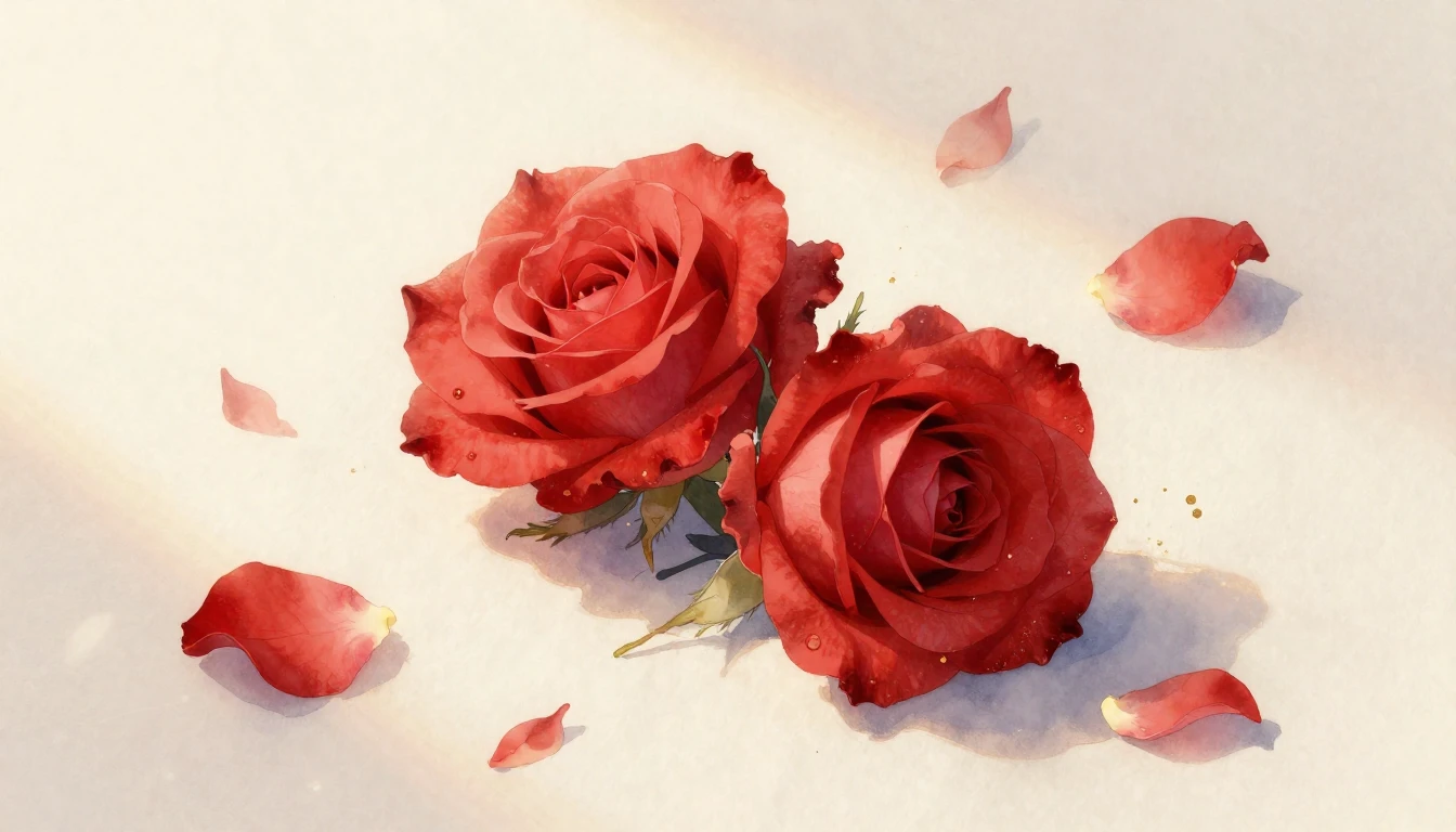 A beautiful watercolor painting of two delicate red roses in...