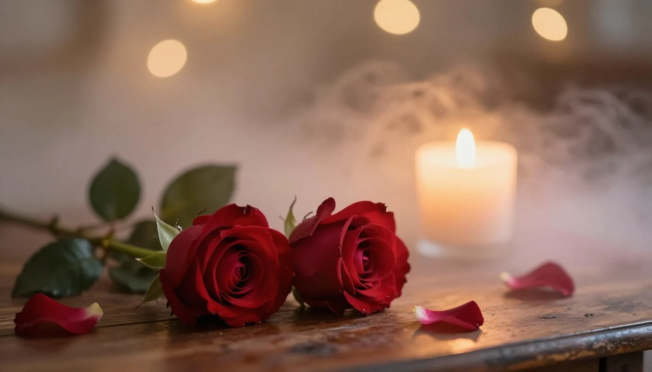 A beautiful and soft composition featuring two delicate red ...