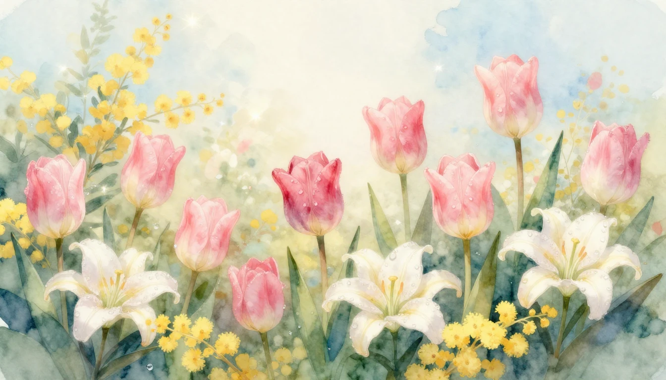 An artistic watercolor illustration of a lush spring garden ...