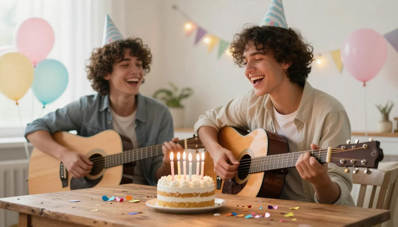 A heartwarming scene of two best friends celebrating a birth...