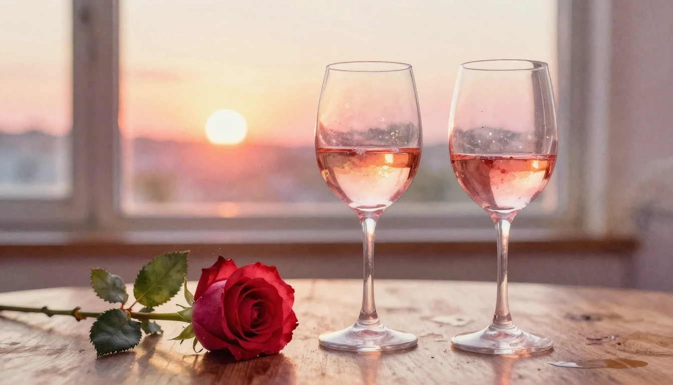 A soft watercolor painting of two elegant wine glasses sitti...