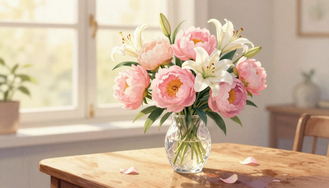 A delicate and warm watercolor illustration featuring a bloo...