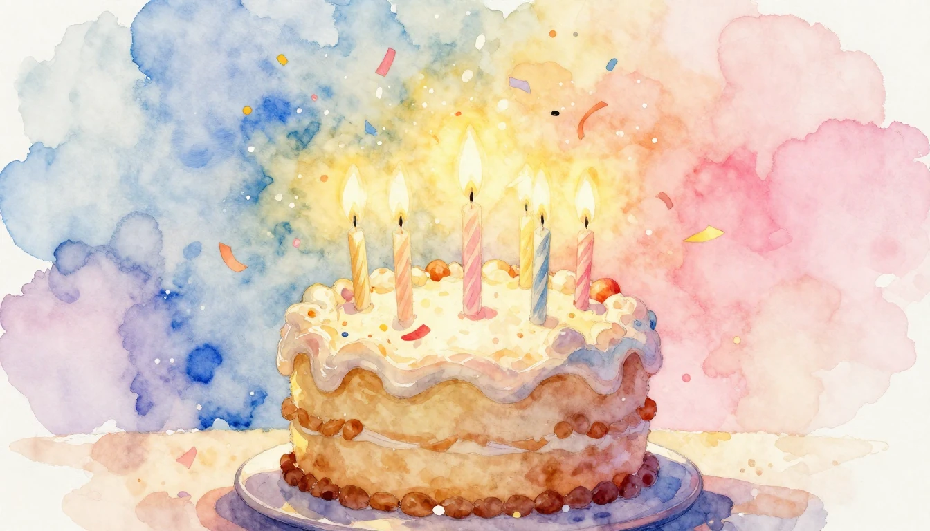 A beautiful artistic watercolor painting of a festive birthd...