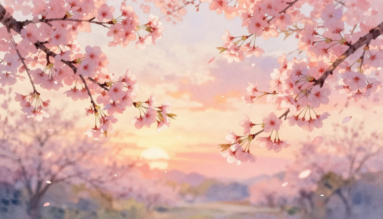 A beautiful watercolor painting of two delicate cherry bloss...